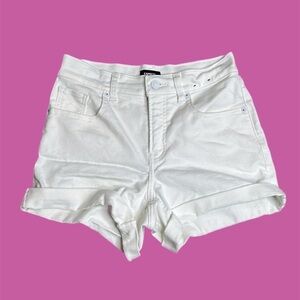 Express Women’s Shortie Mid-Rise White Convertible Hem Jean Shorts Sz 0